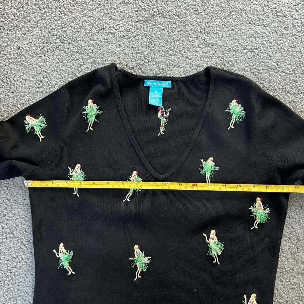 Alexandra Bartlett Hawaiian Hula Girl Black 3/4 length sleeve knit sweater - Picture 5 of 11
